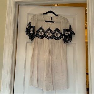 Zara TRF Cream Dress with Black Embroidery